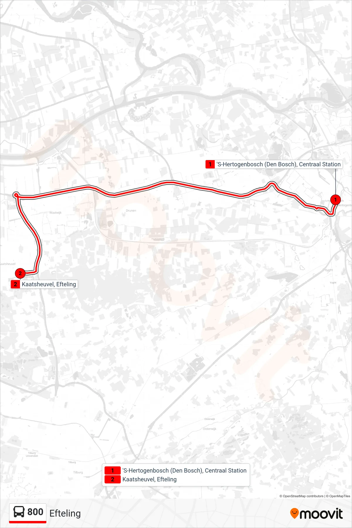 Lijn 800 (bus, Efteling): route en haltes op de kaart