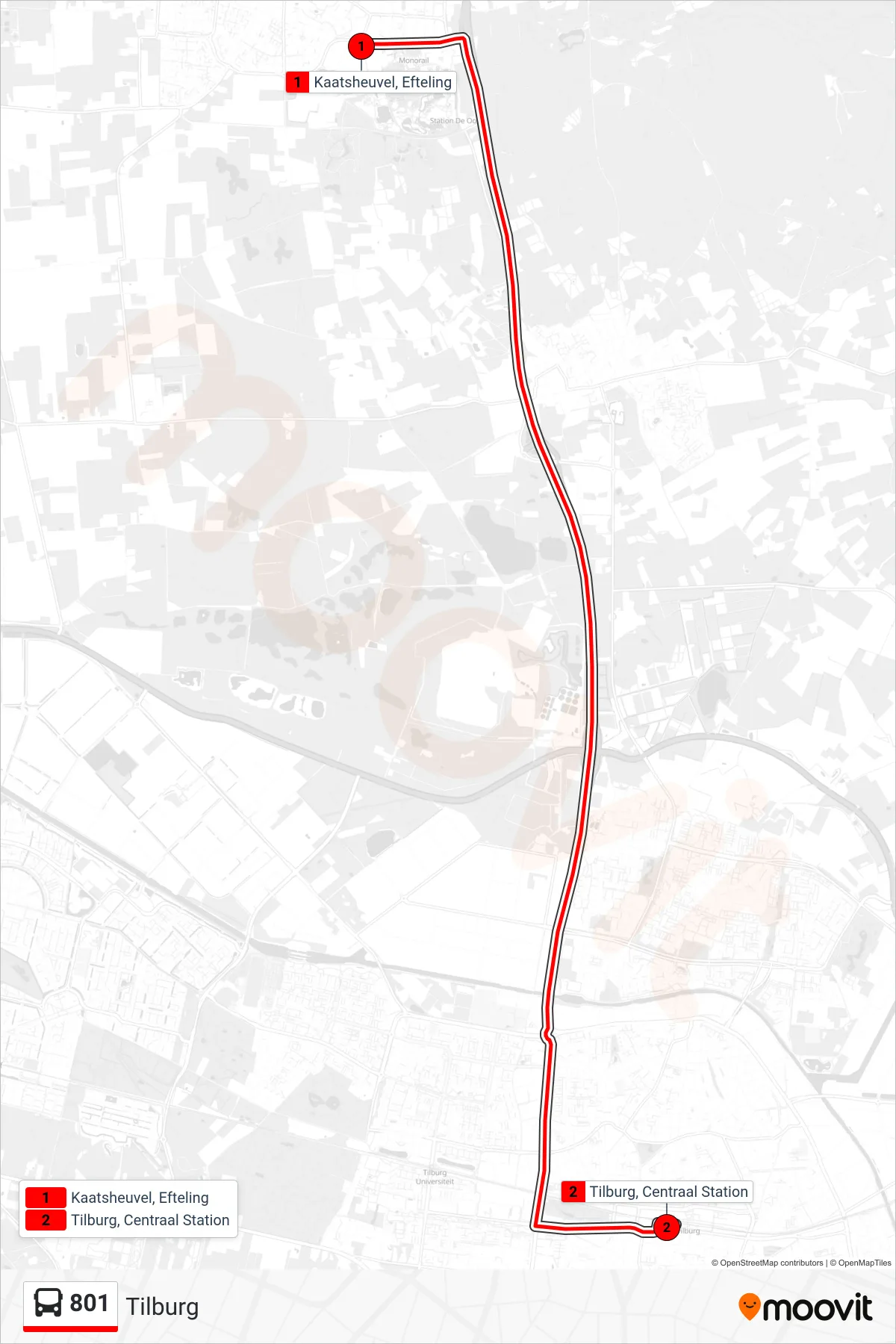 Lijn 801 (bus, Tilburg): route en haltes op de kaart
