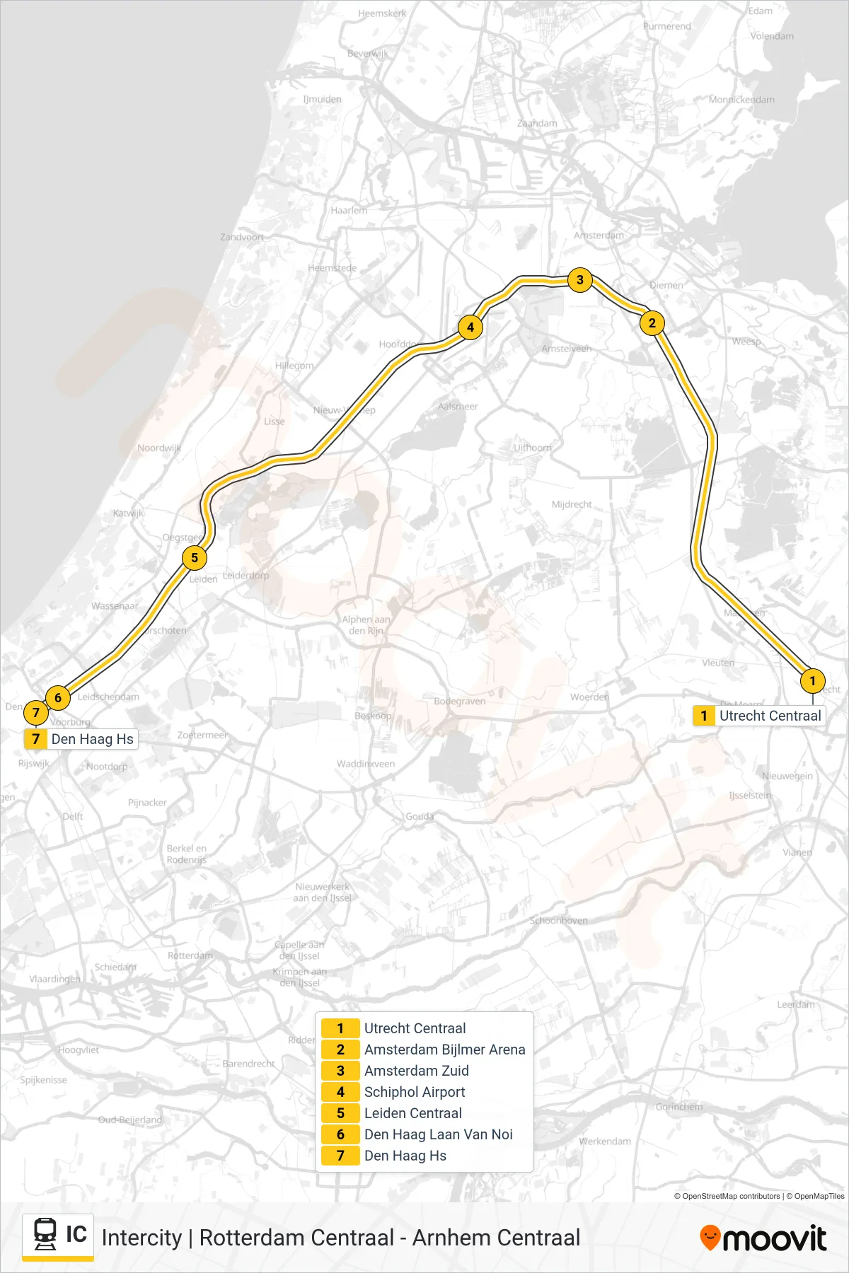 Linie IC (Bahn) Richtung Den Haag Hs: Route und Haltestellen auf der Karte