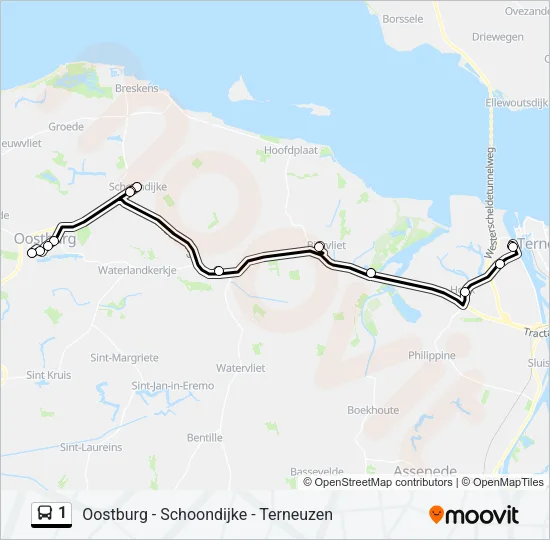 Bus 1 lijnkaart
