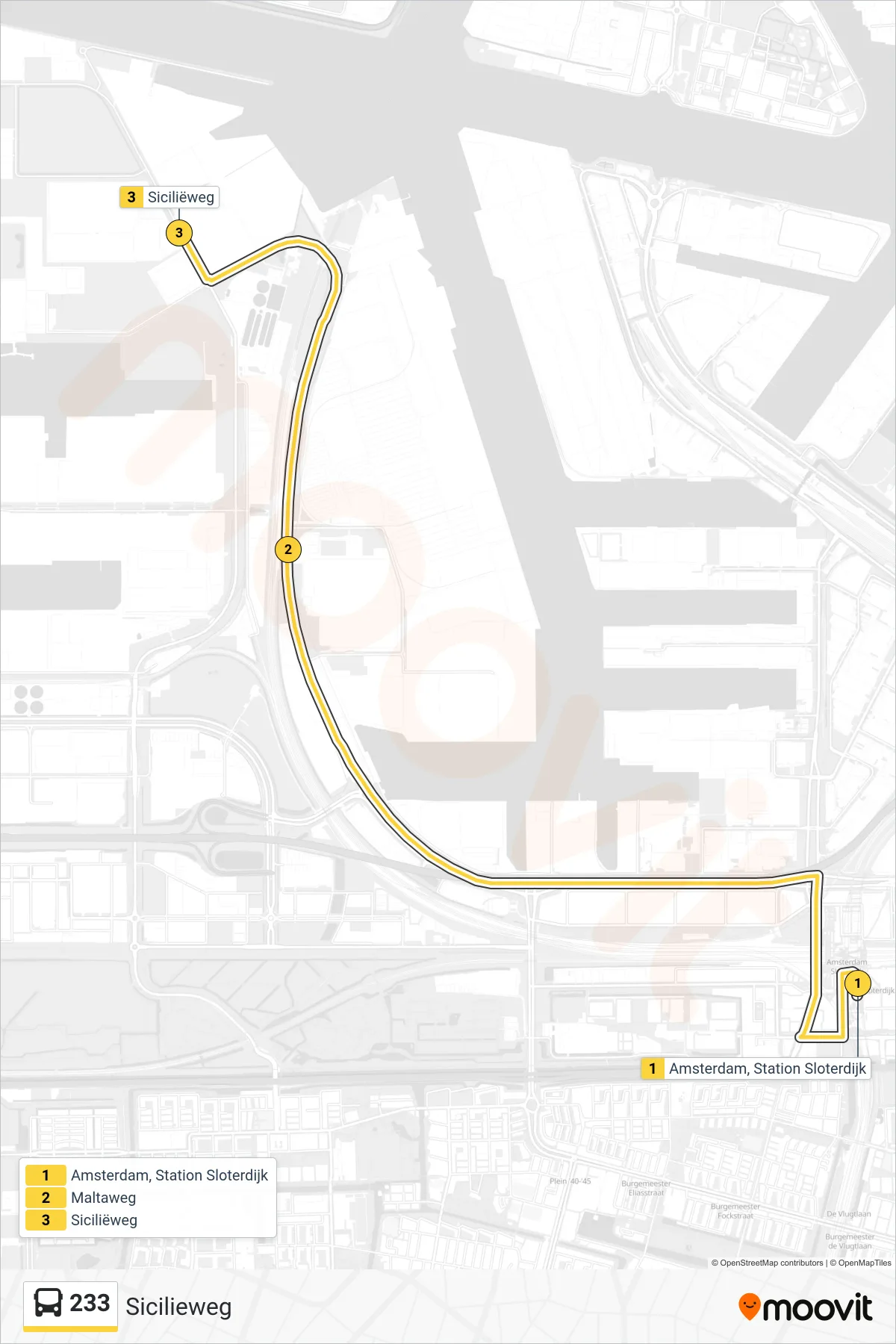 Lijn 233 (bus, Sicilieweg): route en haltes op de kaart