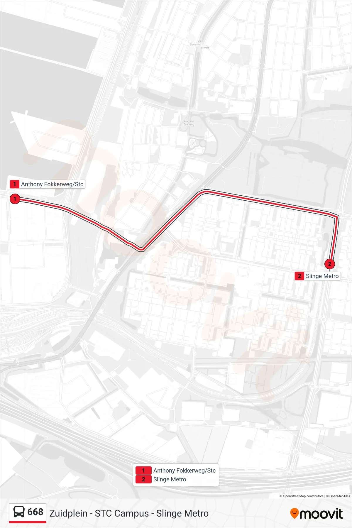 Lijn 668 (bus, Slinge Metro): route en haltes op de kaart