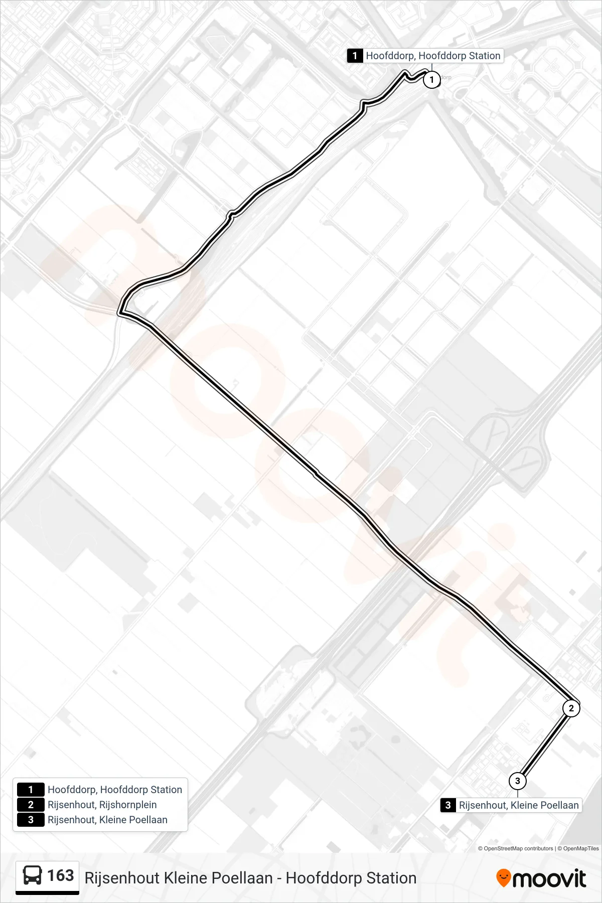 Lijn 163 (bus, Rijsenhout Kleine Poellaan): route en haltes op de kaart