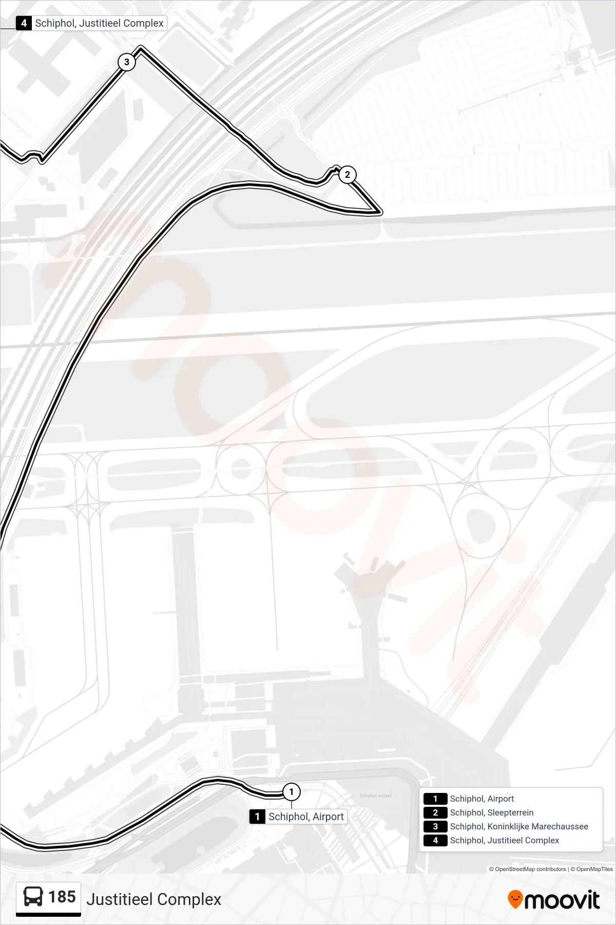Lijn 185 (bus, Justitieel Complex): route en haltes op de kaart
