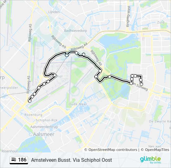 Bus 186 Route Map 186 Route: Schedules, Stops & Maps - Amstelveen Busst. Via Schiphol Oost  (Updated)