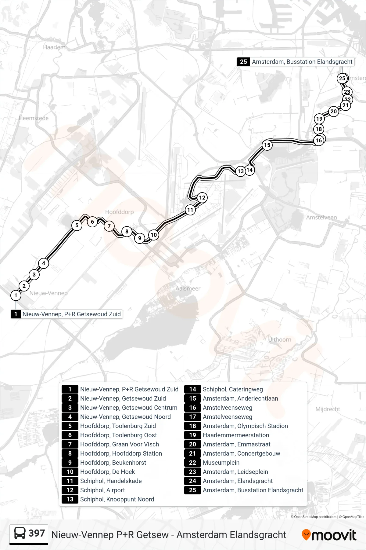 397 bus Line (Ams Elandsgracht) route and stops on a map