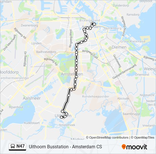 N47 bus Line Map