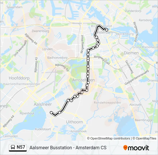 N57 Bus Line Map