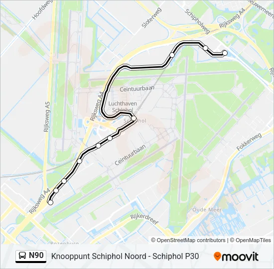 Bus N90 lijnkaart