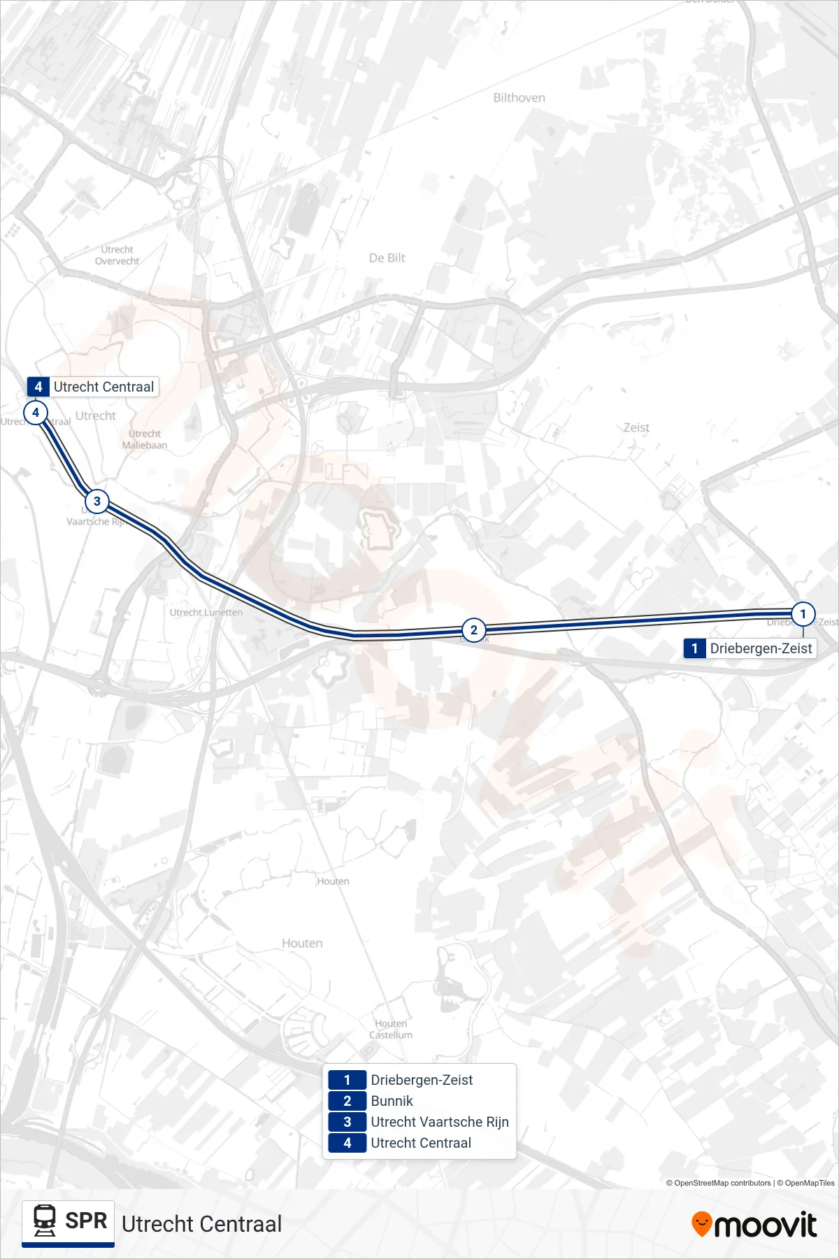 Lijn SPR (trein, Utrecht Centraal): route en haltes op de kaart