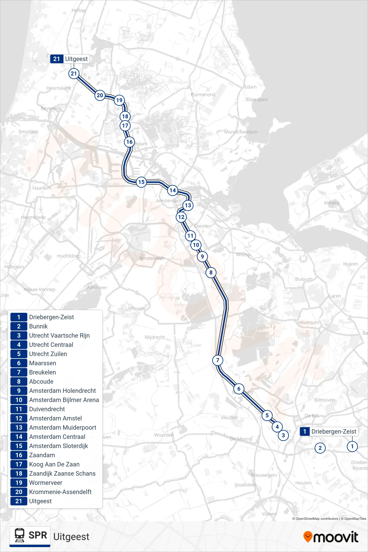Lijn SPR (trein, Uitgeest): route en haltes op de kaart