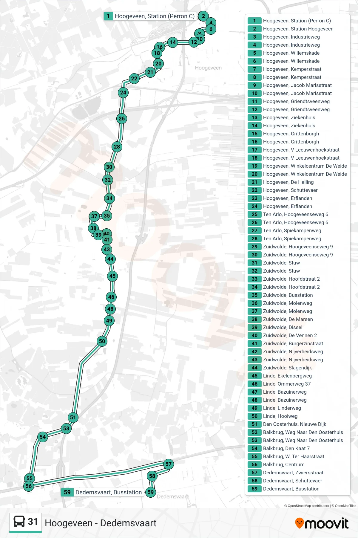 Lijn 31 (bus, Dedemsvaart): route en haltes op de kaart