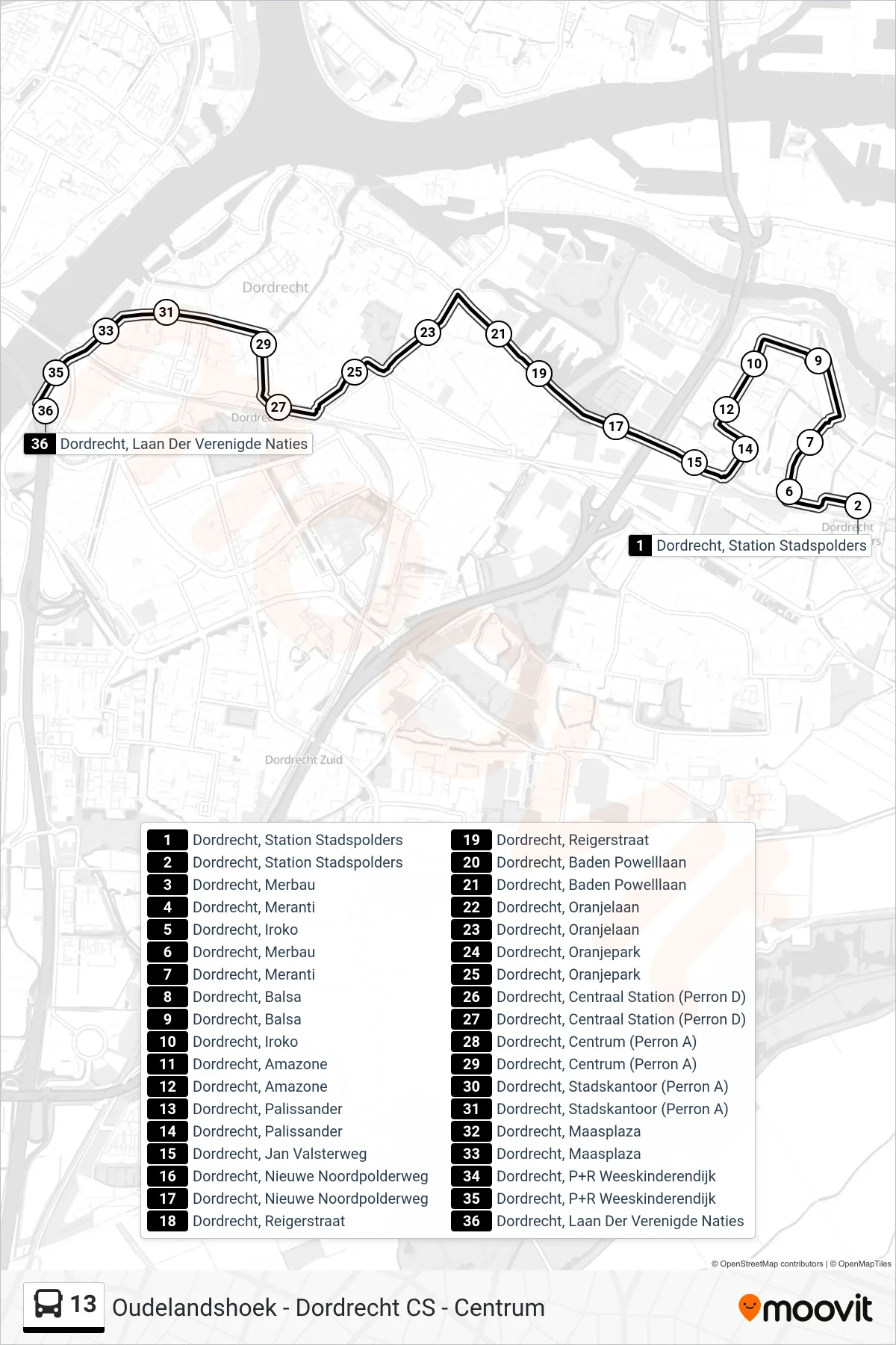Lijn 13 (bus, Centrum Via Cs): route en haltes op de kaart