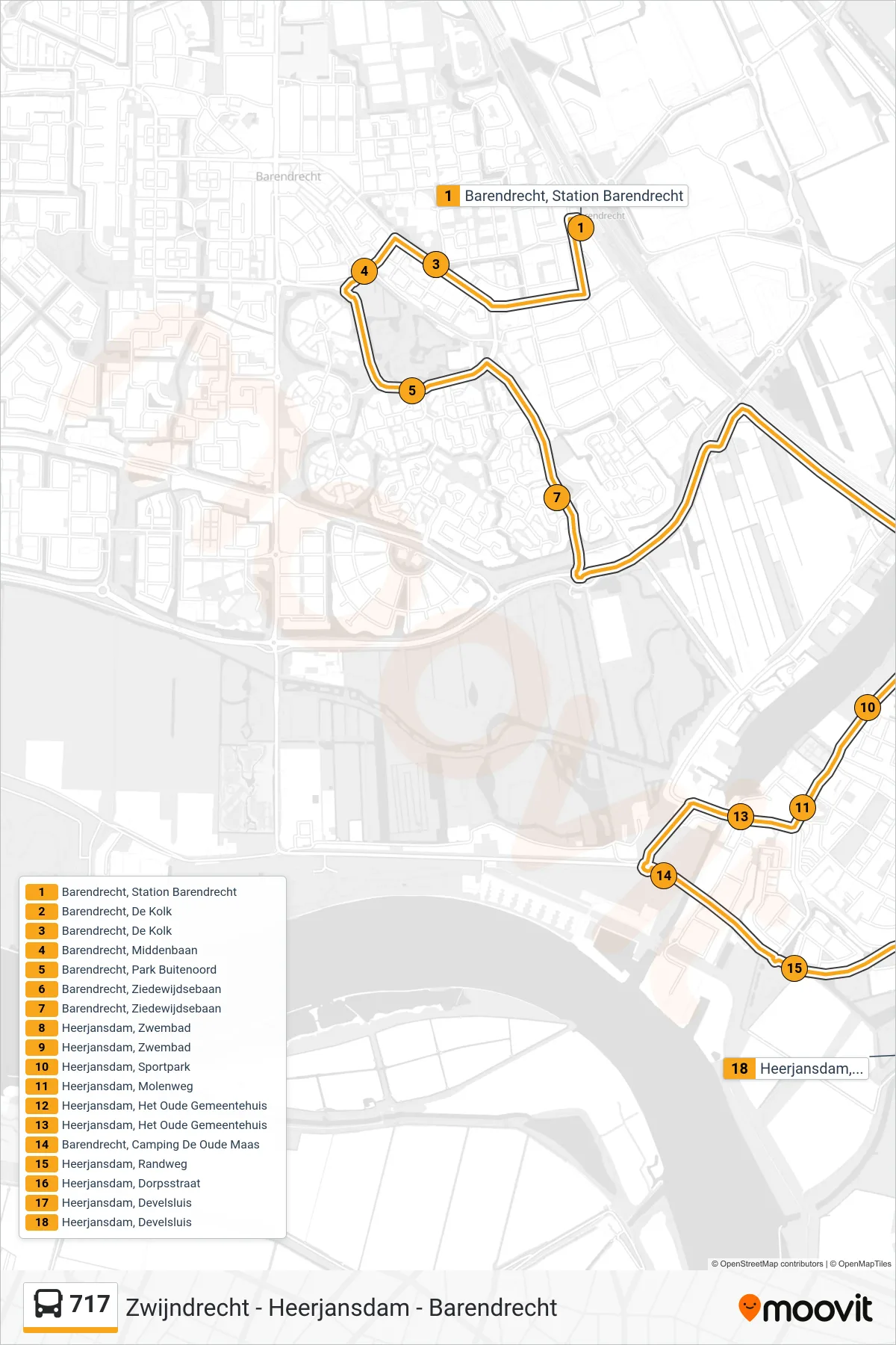 Lijn 717 (bus, Heerjansdam): route en haltes op de kaart