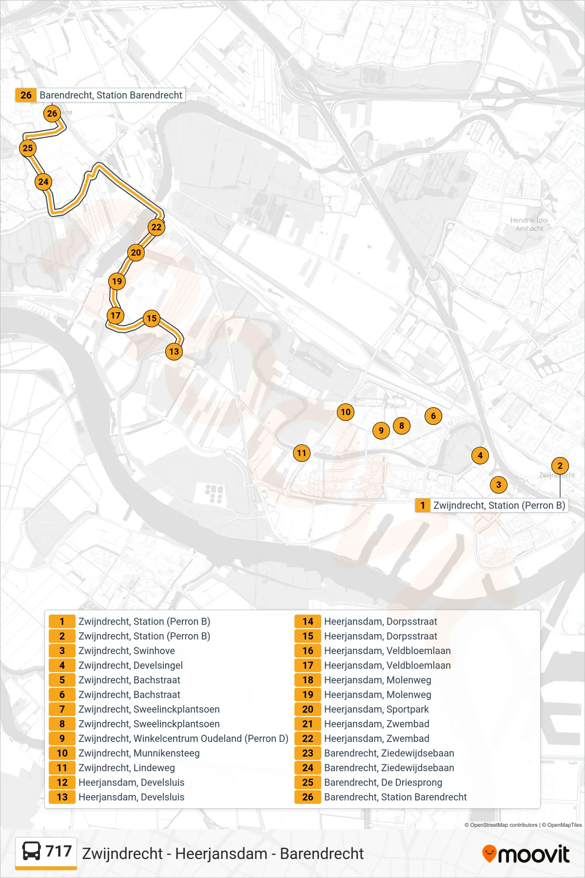 Lijn 717 (bus, Barendrecht): route en haltes op de kaart