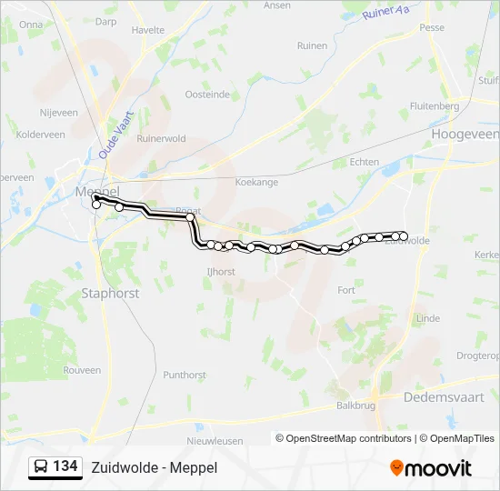 Bus 134 lijnkaart