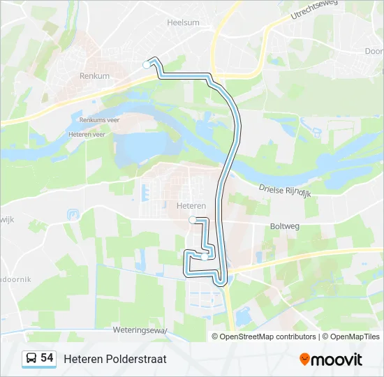 Bus 54 lijnkaart