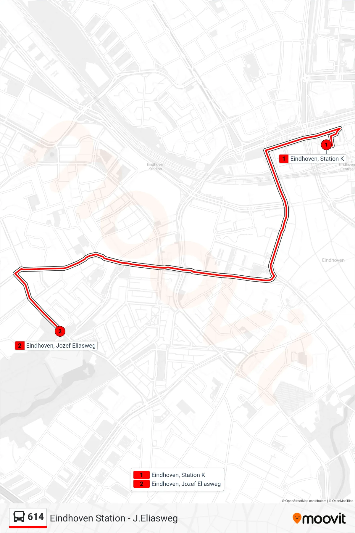 Lijn 614 (bus, Jozef Eliasweg): route en haltes op de kaart