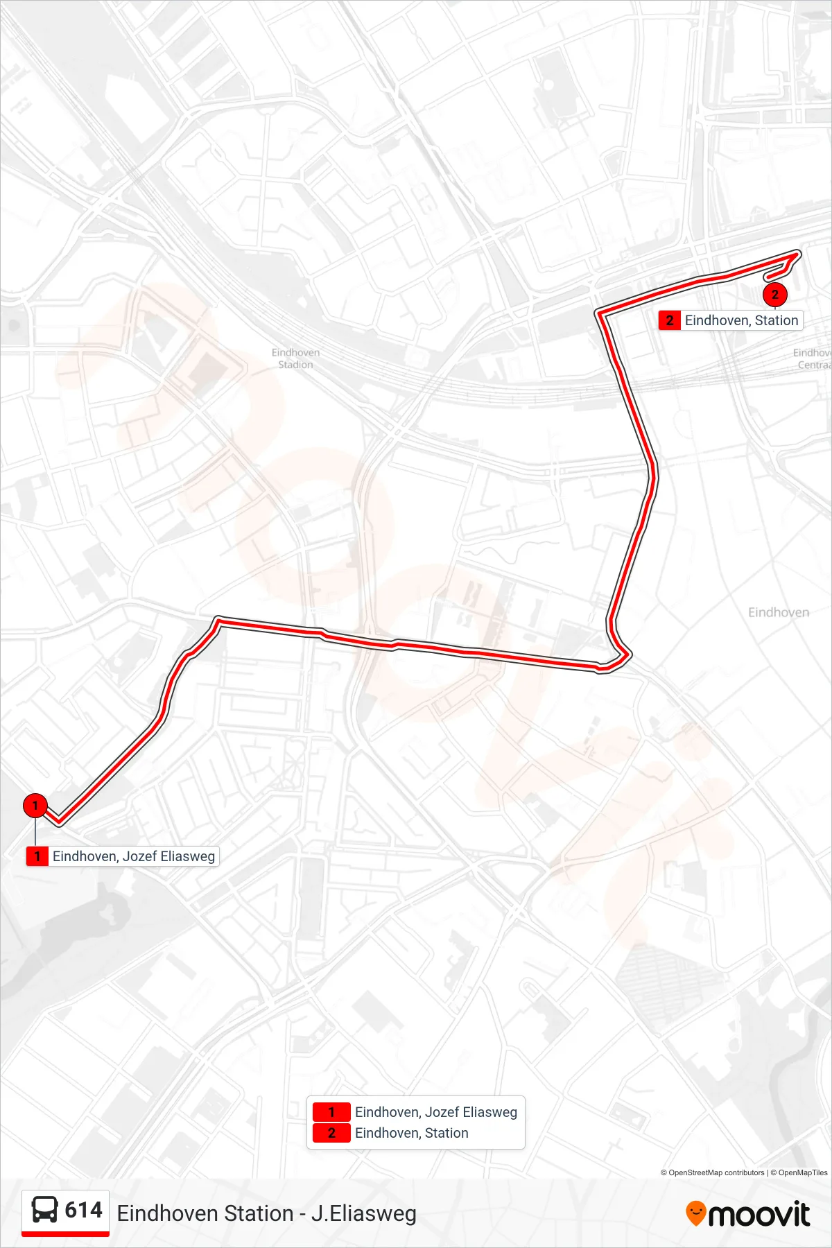 Lijn 614 (bus, Eindhoven Station): route en haltes op de kaart