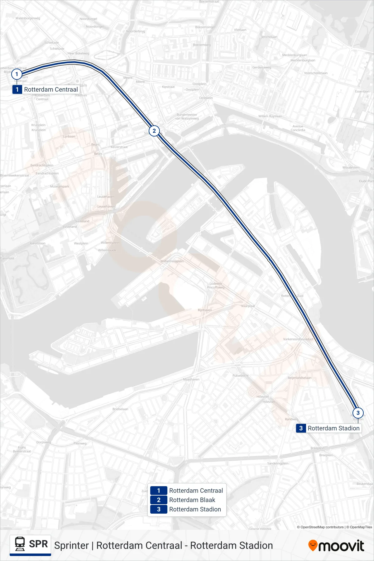 Lijn SPR (trein, Rotterdam Stadion): route en haltes op de kaart