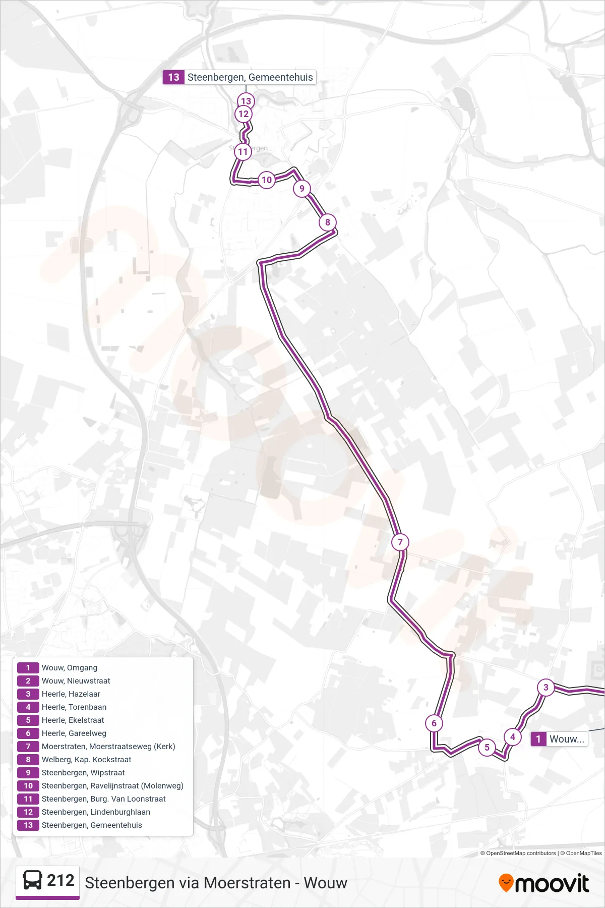 Lijn 212 (bus, Steenbergen): route en haltes op de kaart