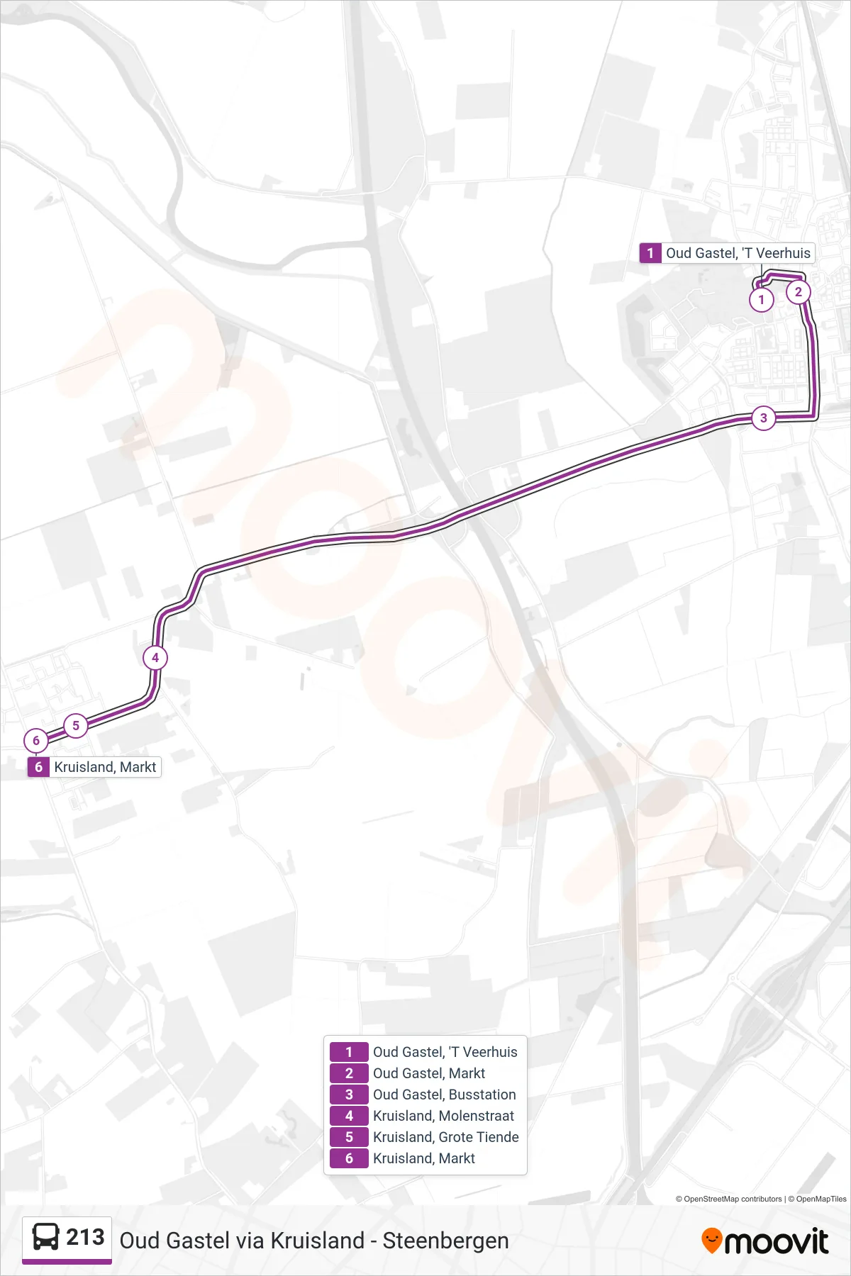 Lijn 213 (bus, Kruisland): route en haltes op de kaart