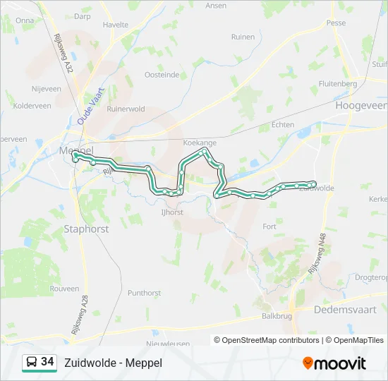 Bus 34 lijnkaart