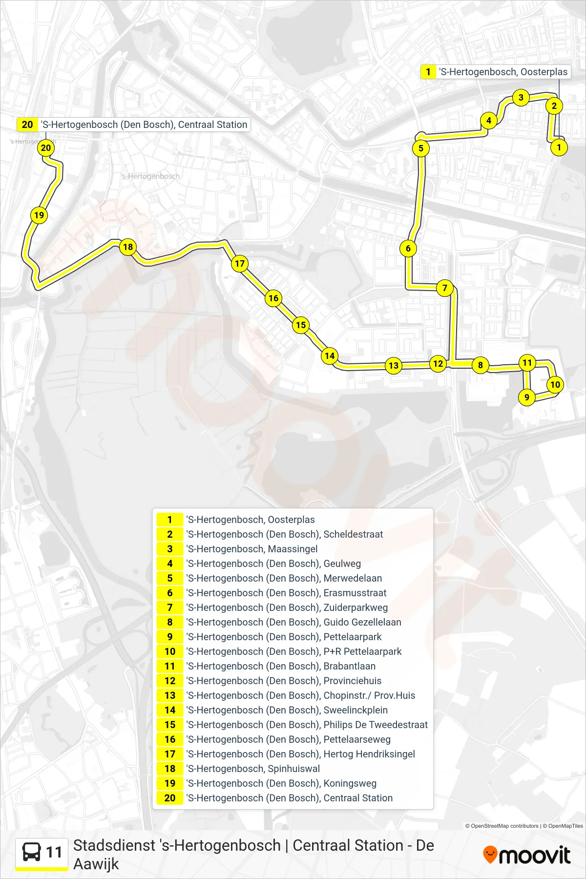 Lijn 11 (bus, Centraal Station): route en haltes op de kaart