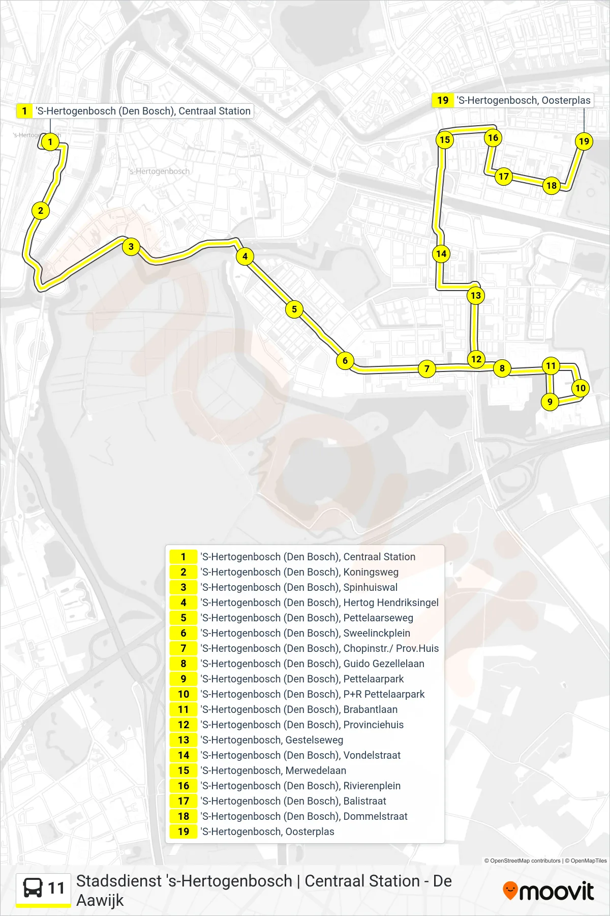 Lijn 11 (bus, Aawijk): route en haltes op de kaart