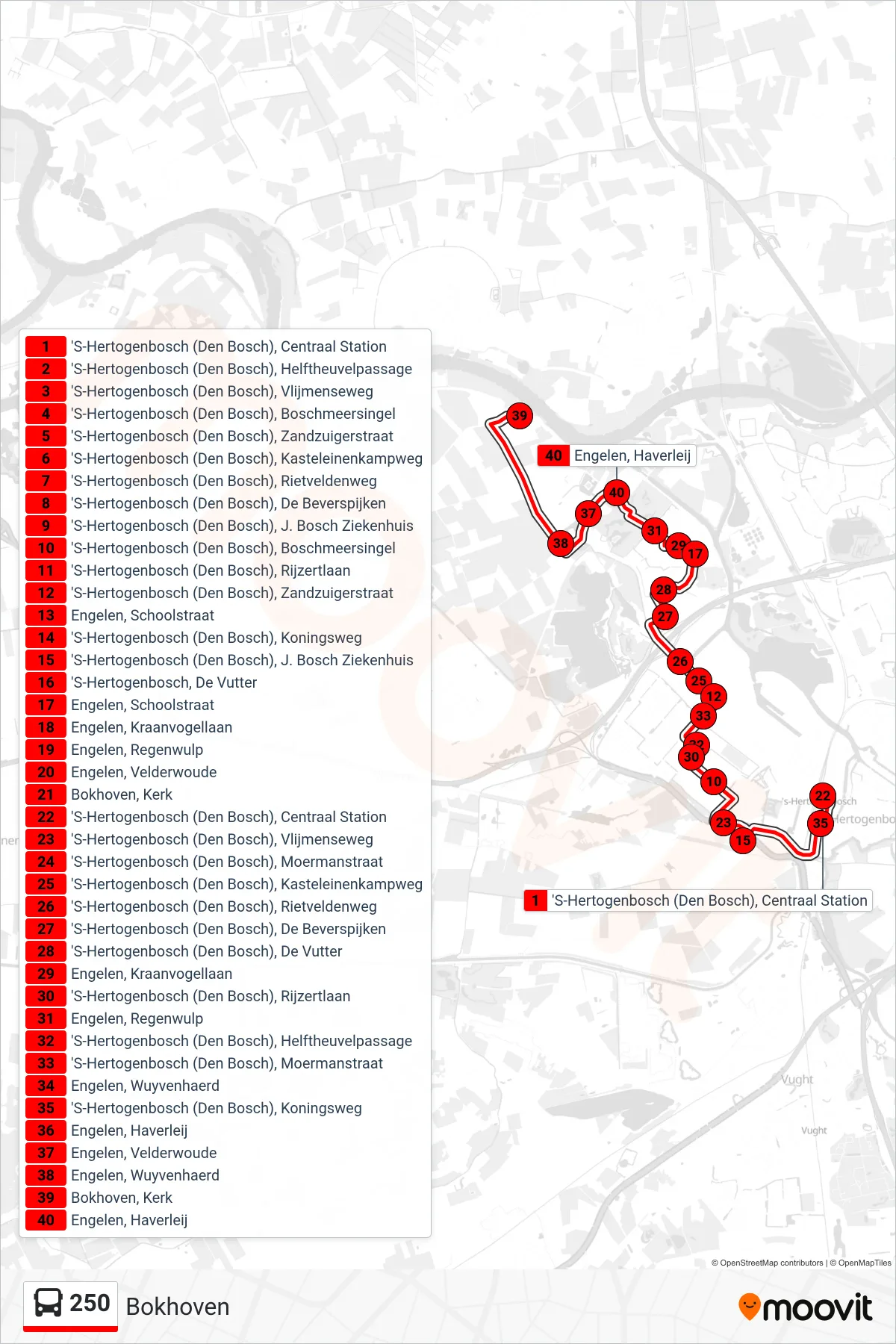 250 bus Line (Bokhoven) route and stops on a map