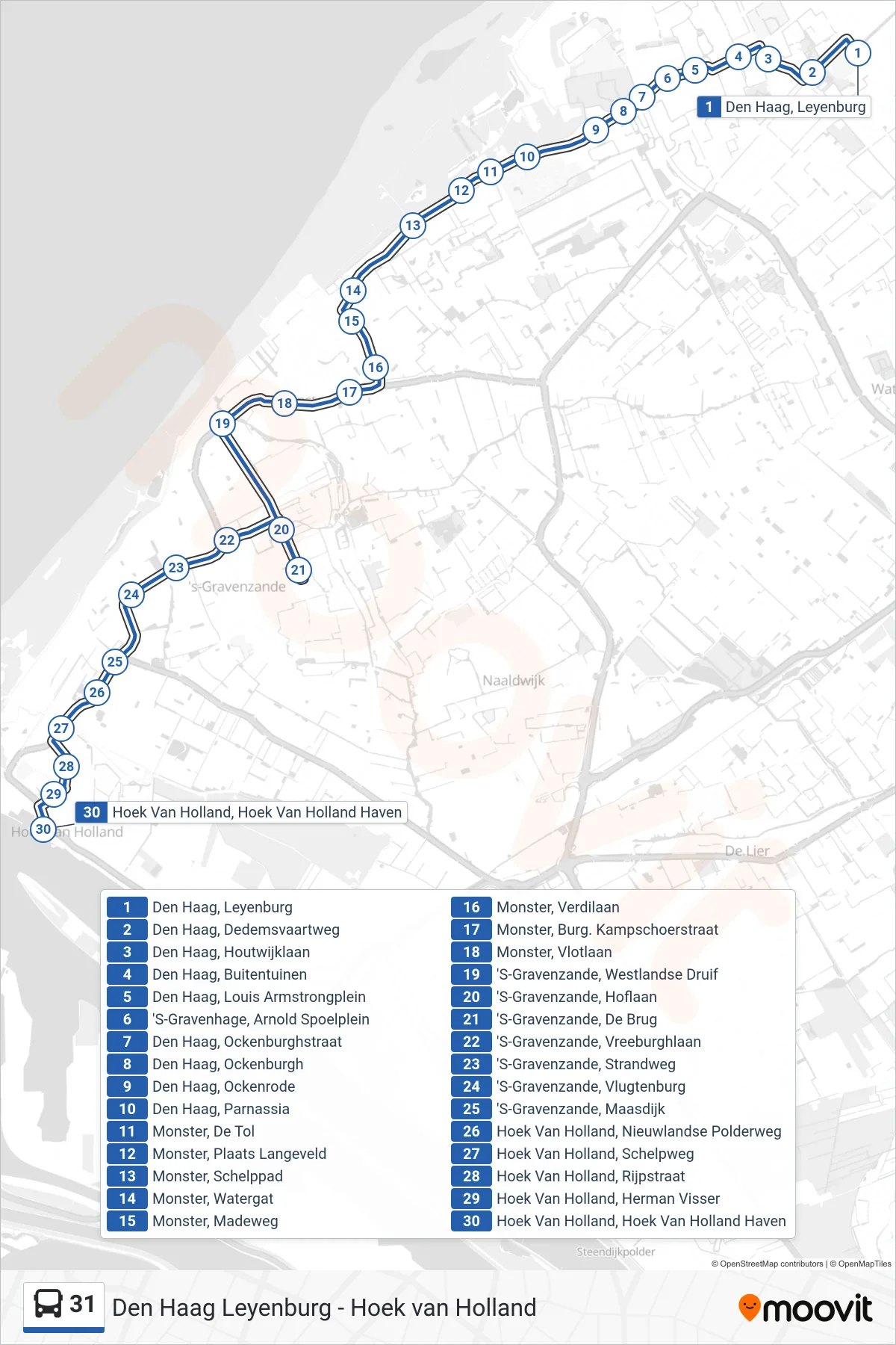 Lijn 31 (bus, Hoek Van Holland): route en haltes op de kaart