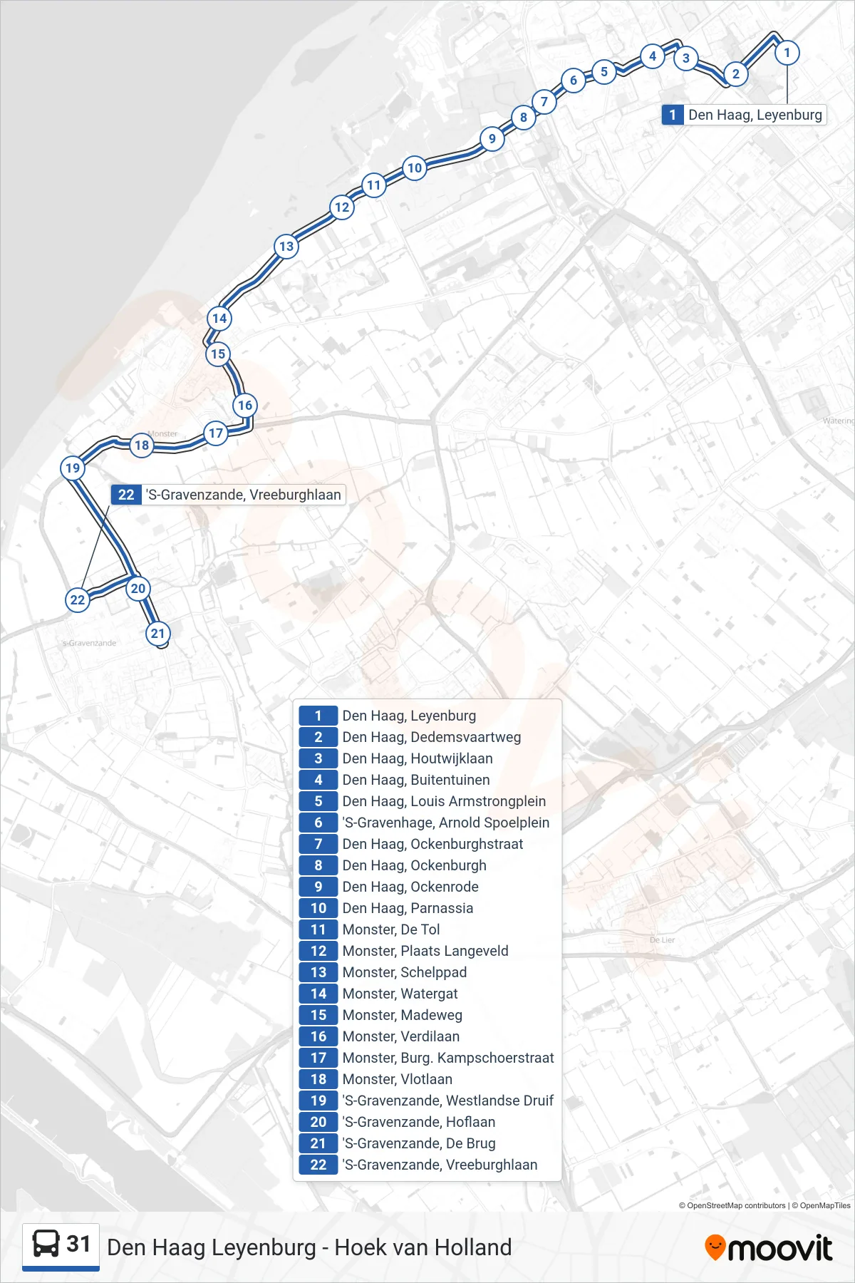 Lijn 31 (bus, 'S-Gravenzande): route en haltes op de kaart