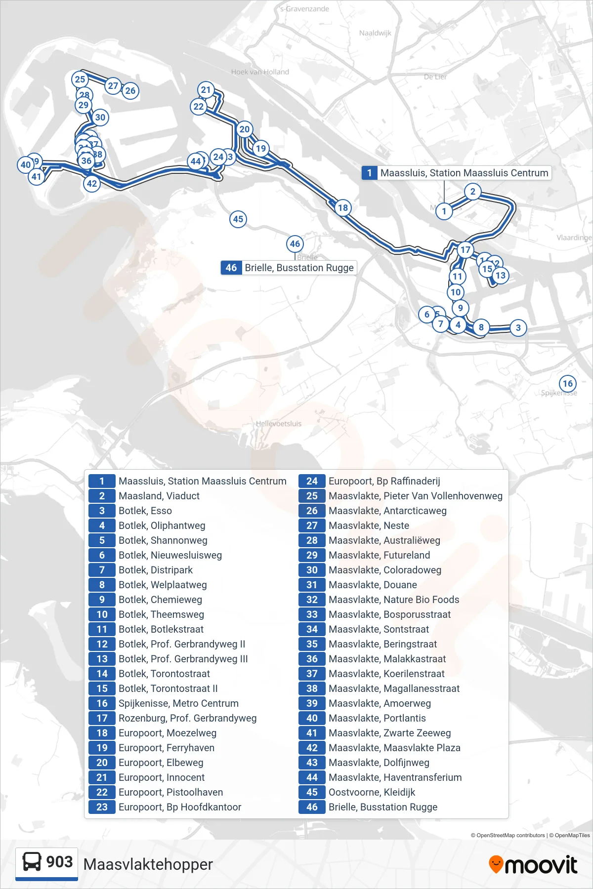 Lijn 903 (bus, Maasvlaktehopper): route en haltes op de kaart