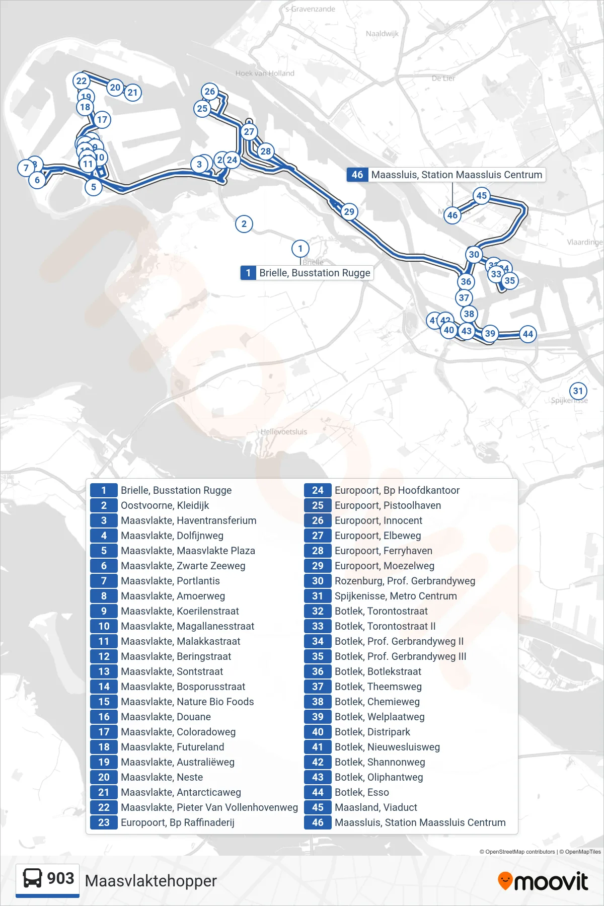 Lijn 903 (bus, Maasvlaktehopper): route en haltes op de kaart