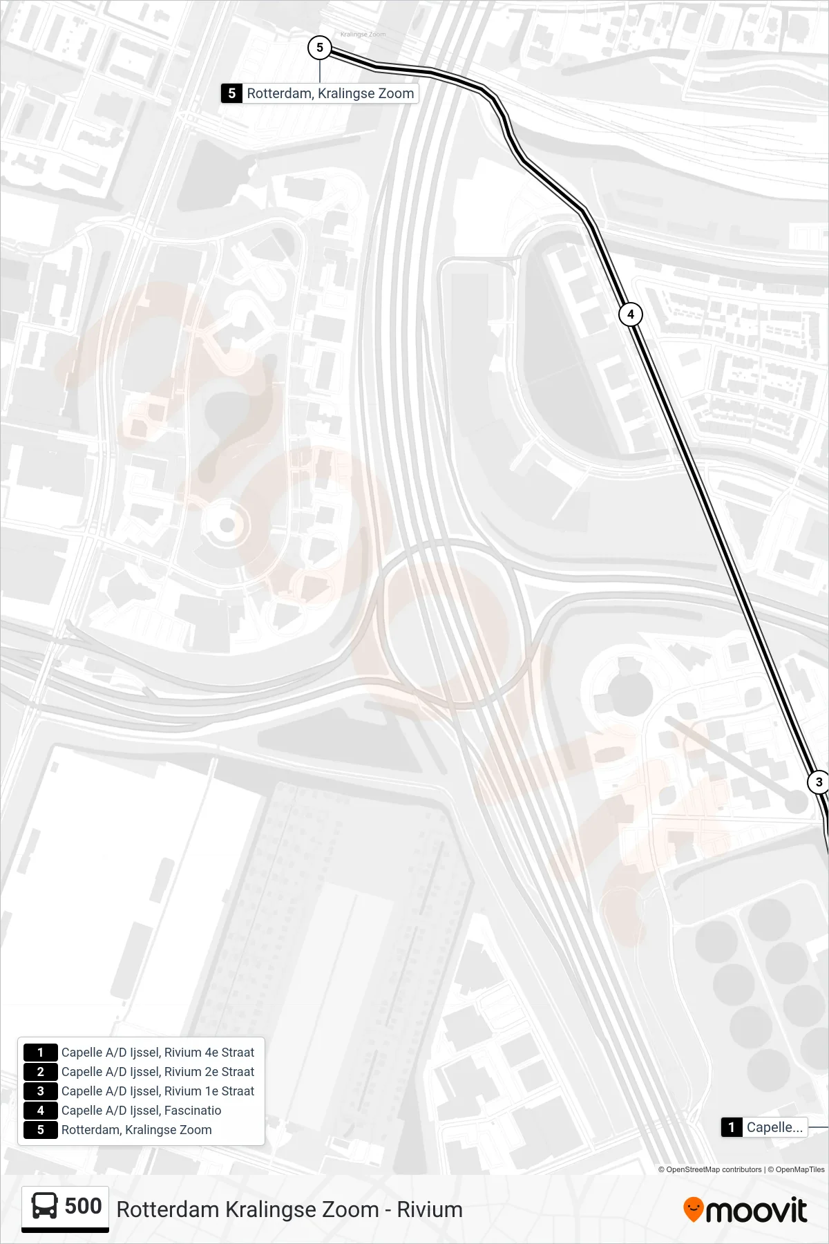 Lijn 500 (bus, Rotterdam Kralingse Zoom): route en haltes op de kaart