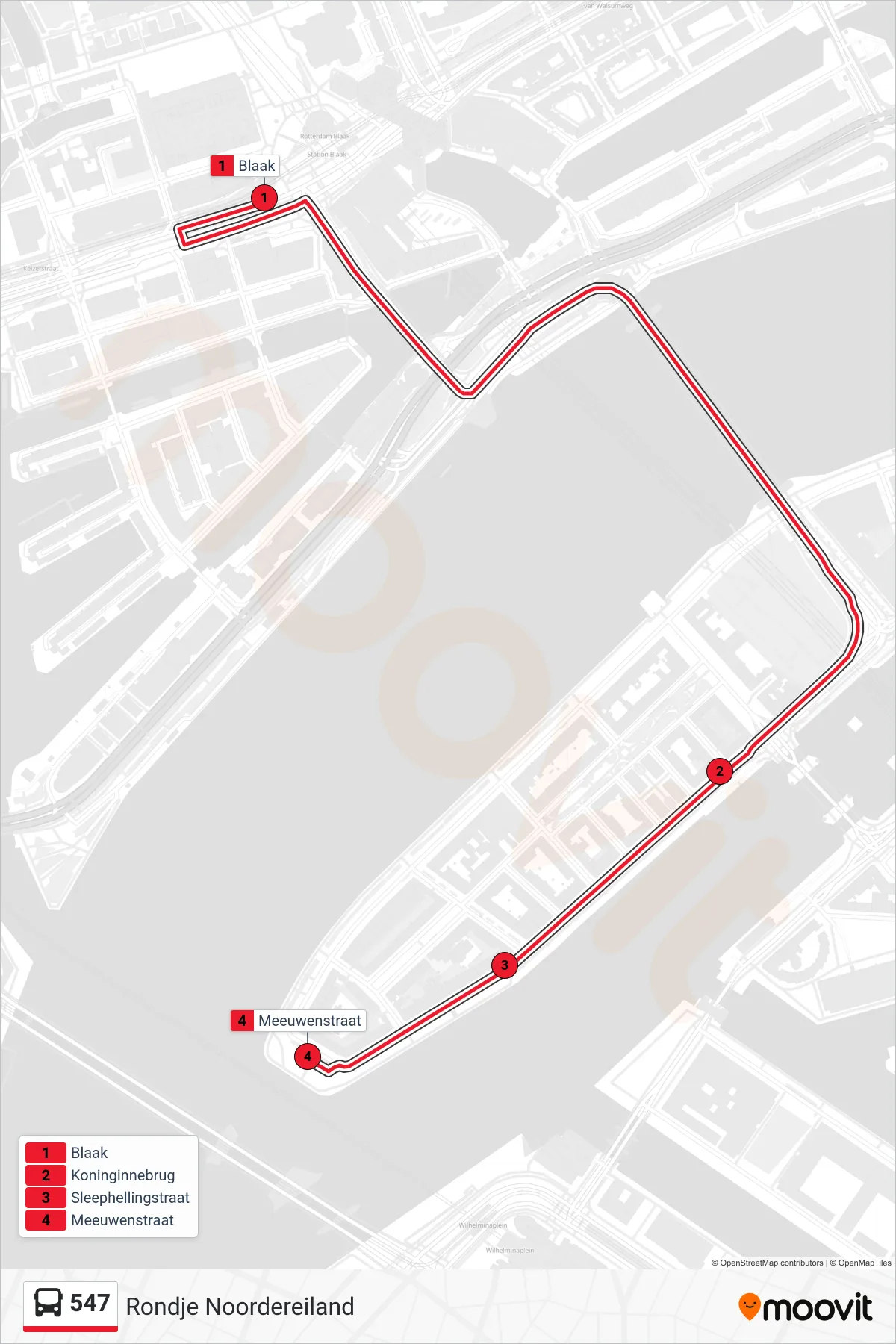 Lijn 547 (bus, Noordereiland): route en haltes op de kaart