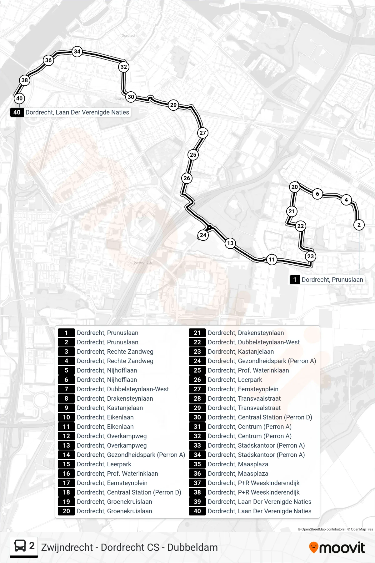 Lijn 2 (bus, Centrum Via Cs): route en haltes op de kaart