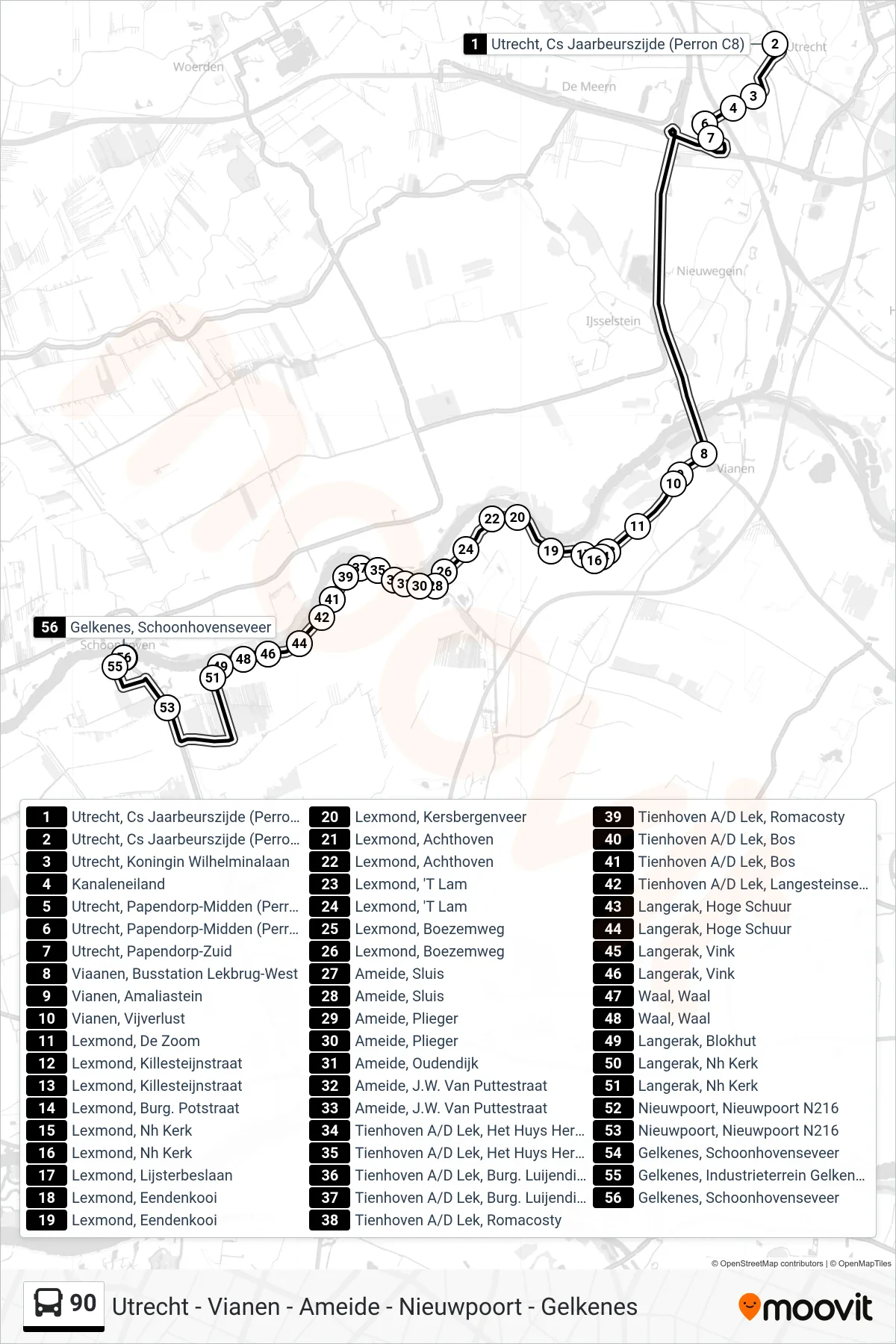 Lijn 90 (bus, Gelkenes): route en haltes op de kaart