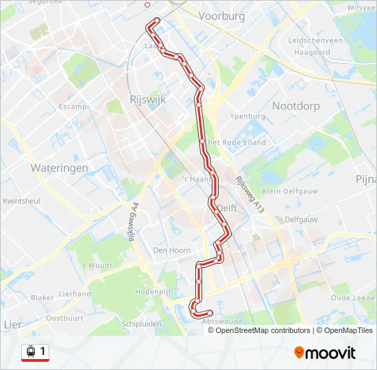 Tram 1 lijnkaart