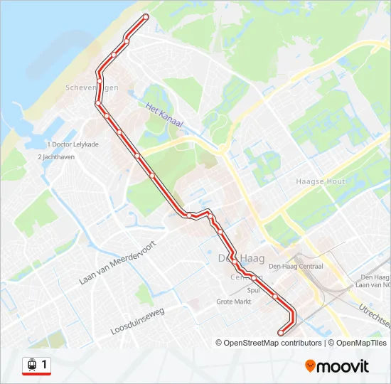 Tram 1 lijnkaart