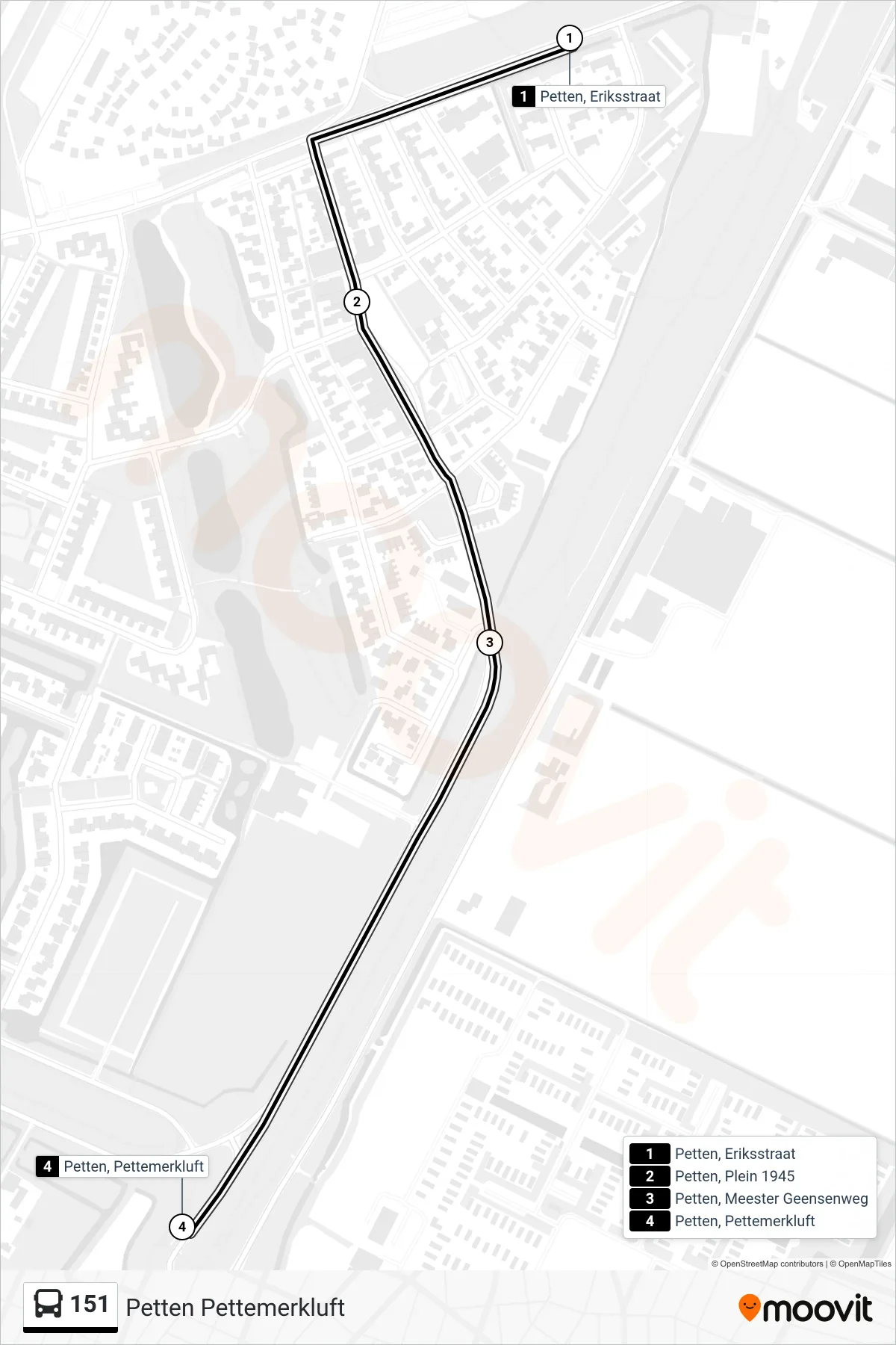 Lijn 151 (bus, Petten Pettemerkluft): route en haltes op de kaart