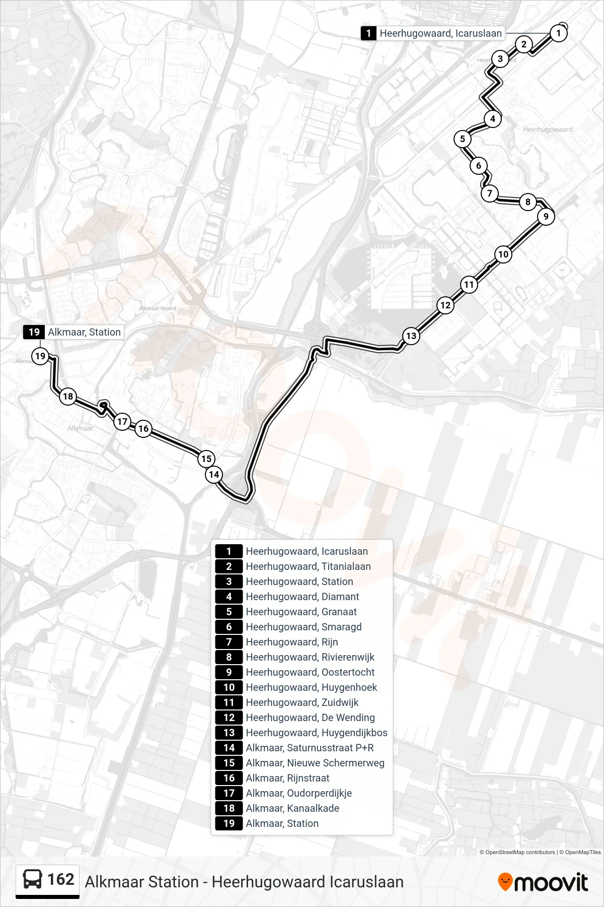 Lijn 162 (bus, Alkmaar Station): route en haltes op de kaart