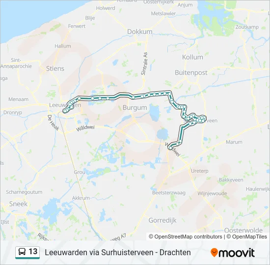 Bus 13 lijnkaart