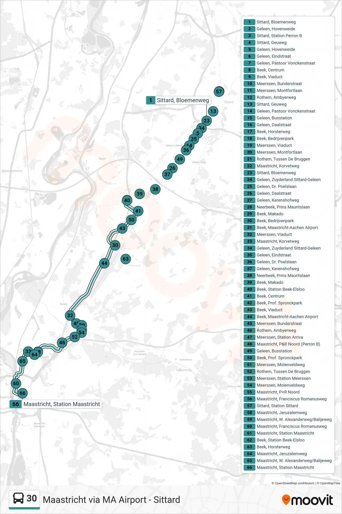 Lijn 30 (bus, Maastricht): route en haltes op de kaart