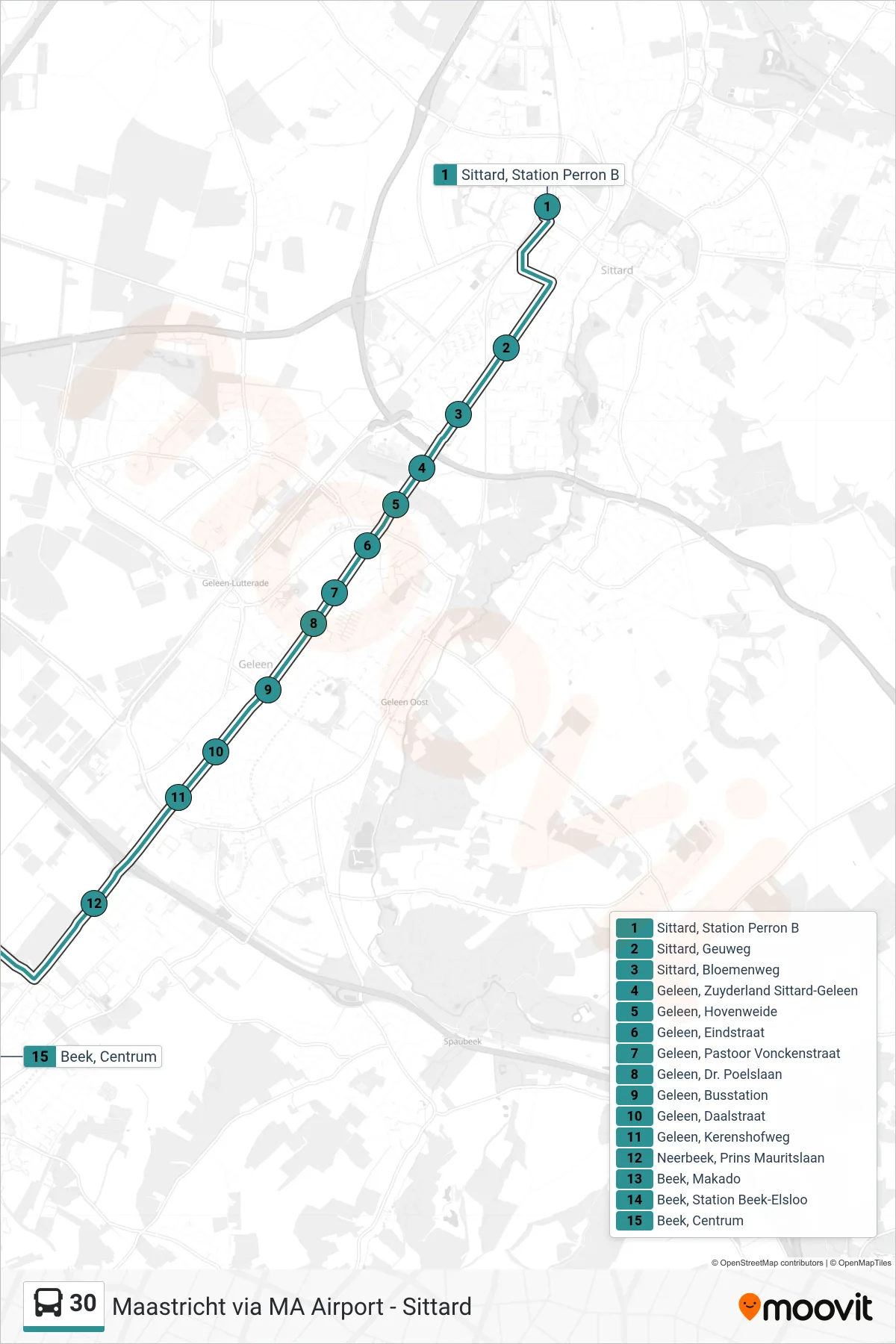 Lijn 30 (bus, Beek): route en haltes op de kaart