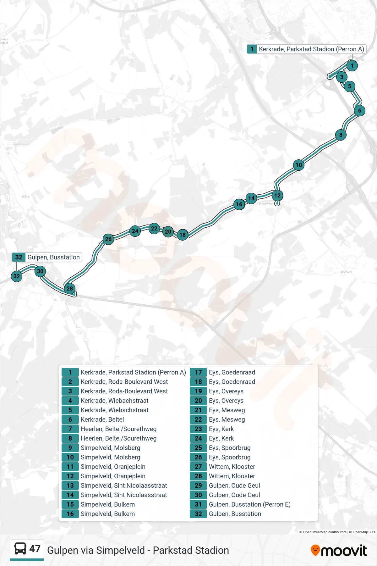 Lijn 47 (bus, Gulpen): route en haltes op de kaart