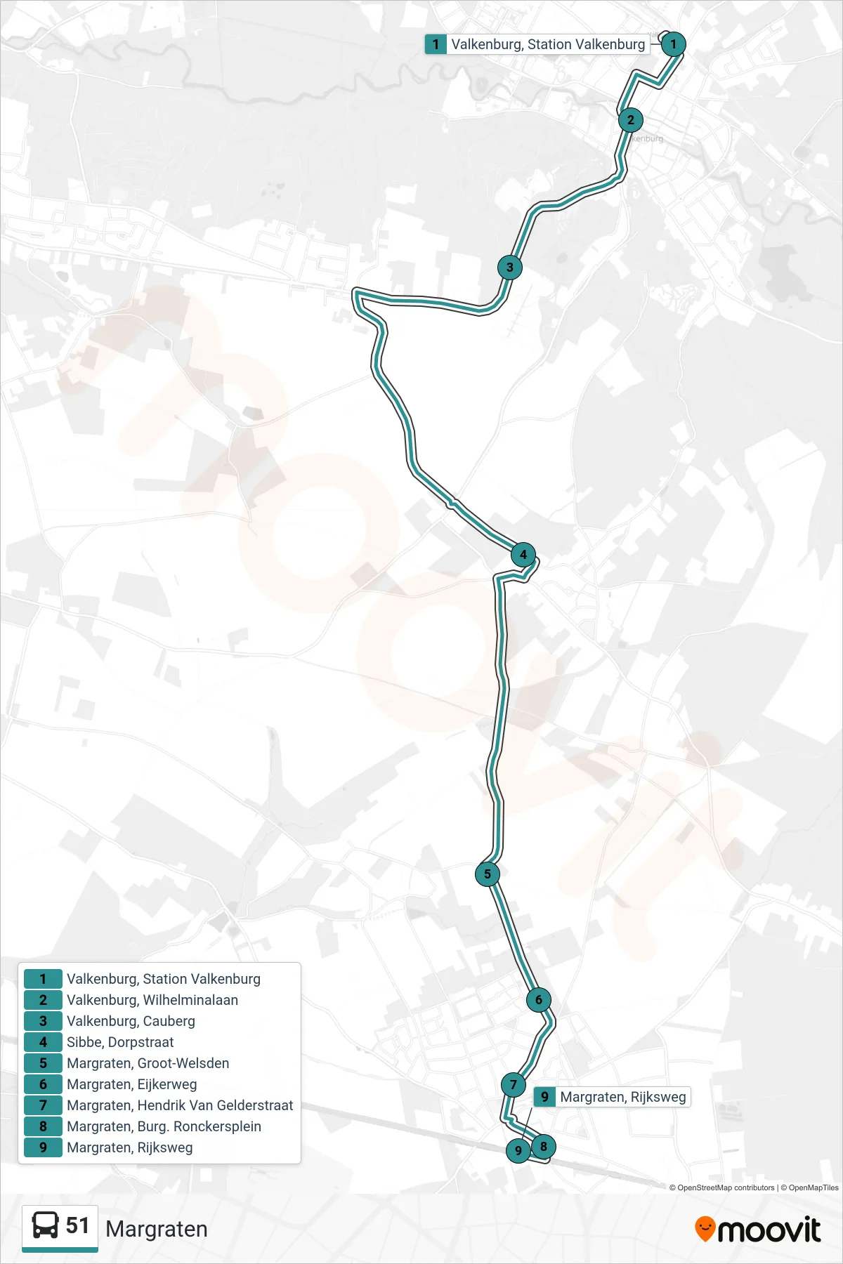 Lijn 51 (bus, Margraten): route en haltes op de kaart