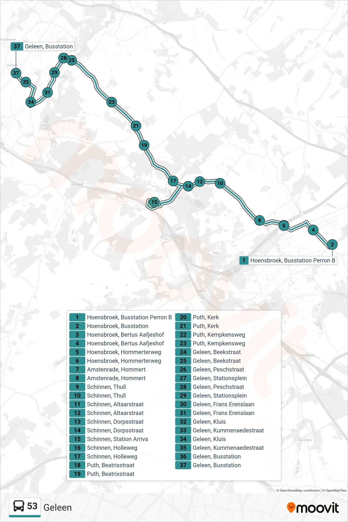 Lijn 53 (bus, Geleen): route en haltes op de kaart