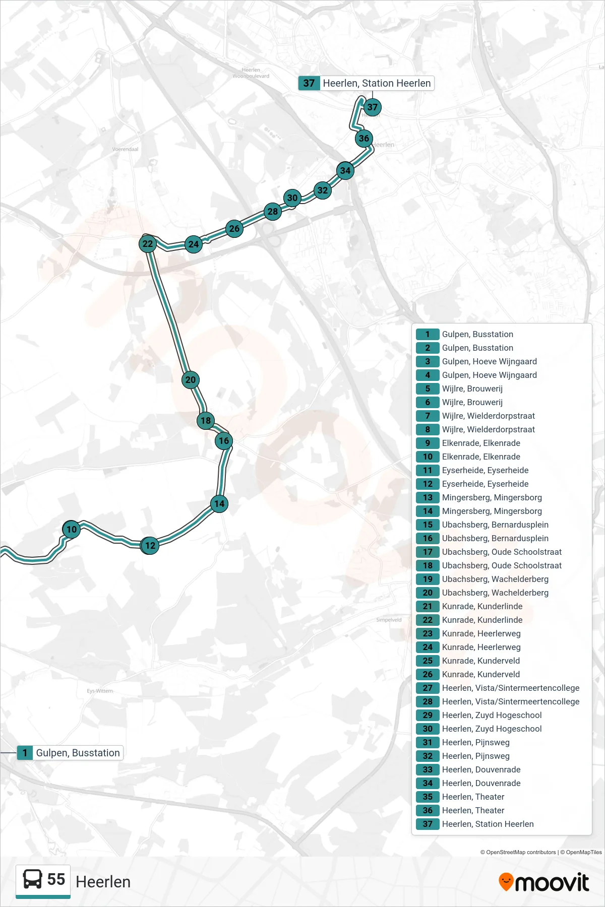 Lijn 55 (bus, Heerlen): route en haltes op de kaart
