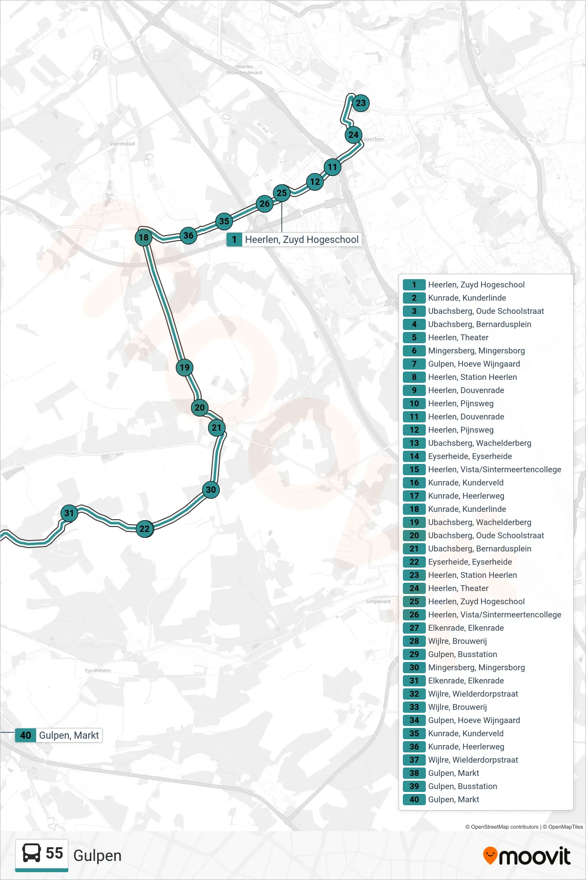 Lijn 55 (bus, Gulpen): route en haltes op de kaart